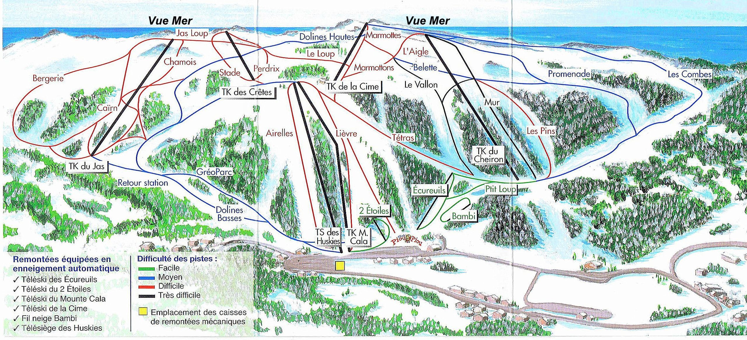 Plan du domaine skiable de Gréolières les Neiges dans les Alpes Maritimes